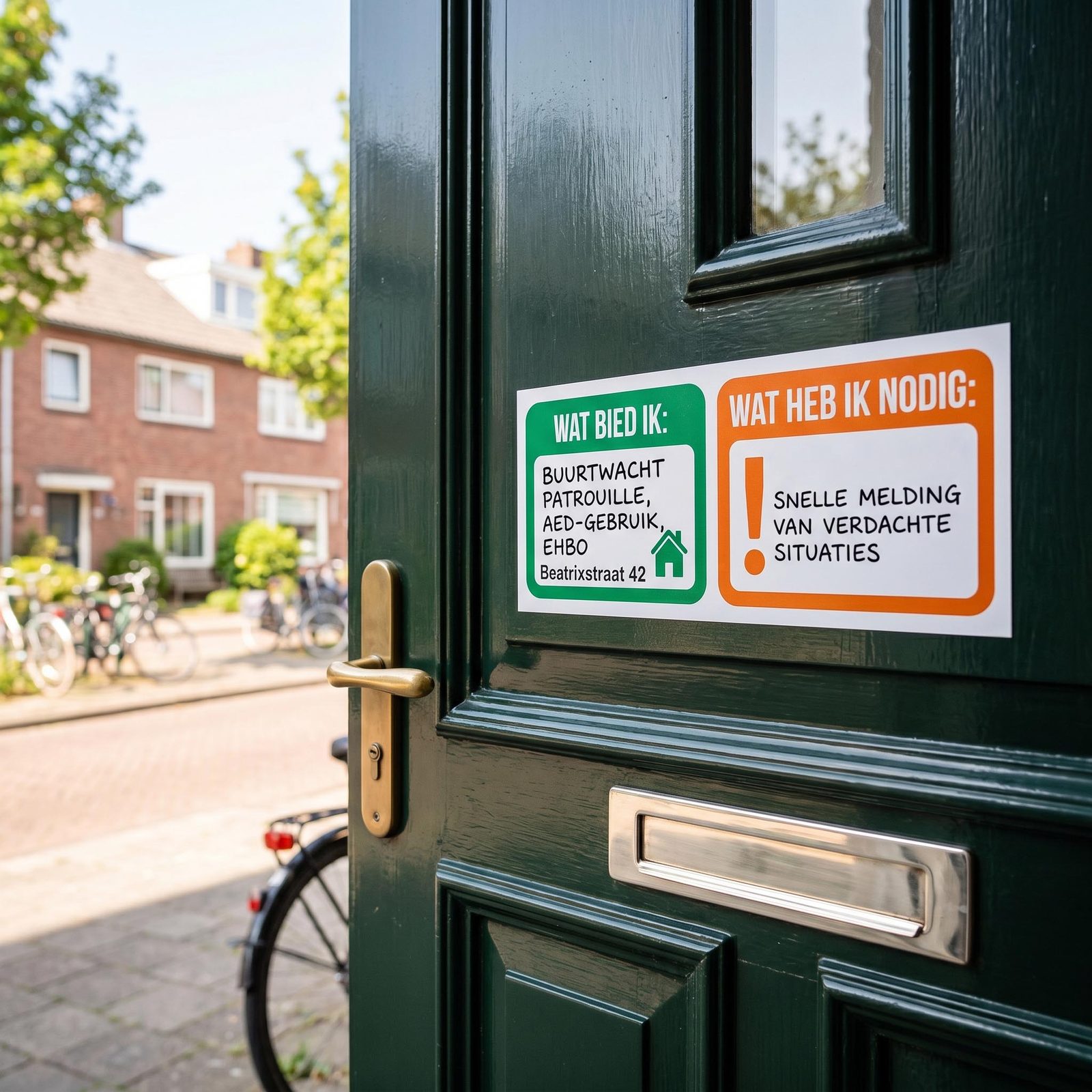 Groene voordeur met Buurtcode-stickers
